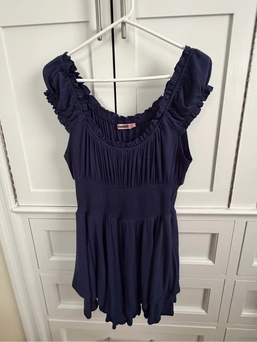 Vici Navy Ruffle-Trim Romper